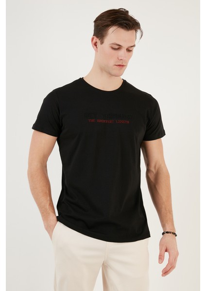 Basklı Bisiklet Yaka % 100 Pamuklu Slim Fit T Shirt Erkek T Shirt 541GET modelleri
