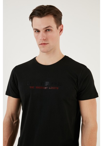 Basklı Bisiklet Yaka % 100 Pamuklu Slim Fit T Shirt Erkek T Shirt 541GET fırsatları