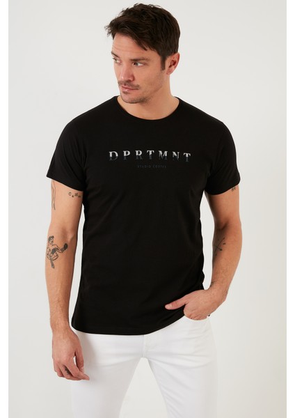Baskılı Bisiklet Yaka Pamuklu Slim Fit T Shirt Erkek T Shirt 541DPRTMNT24 fırsatları