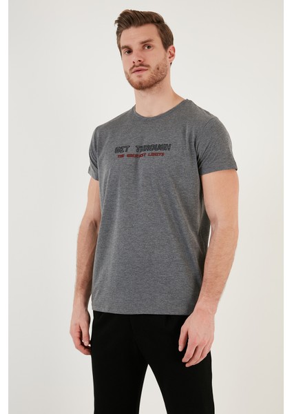 Basklı Bisiklet Yaka % 100 Pamuklu Slim Fit T Shirt Erkek T Shirt 541GET indirimleri