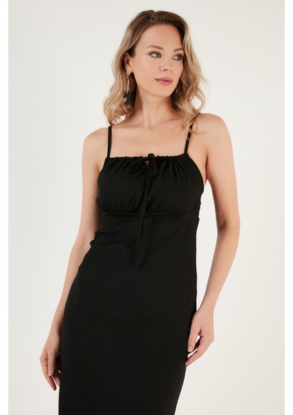 Önü Büzgülü Ip Askılı Yırtmaçlı Fitted Midi Elbise Bayan Elbise 5865362 fırsatları