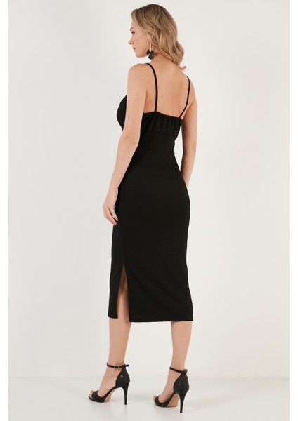 Önü Büzgülü Ip Askılı Yırtmaçlı Fitted Midi Elbise Bayan Elbise 5865362 indirimleri