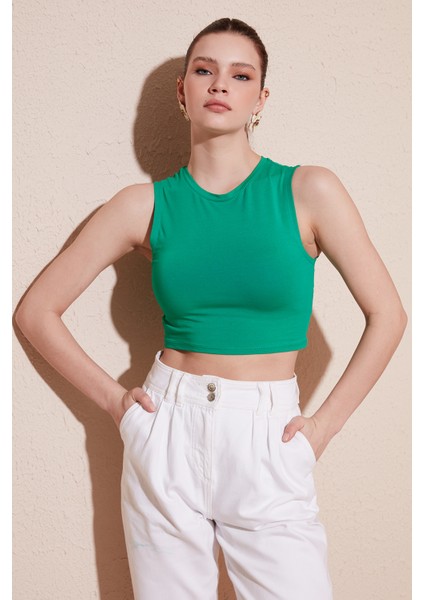 Pamuklu Bisiklet Yaka Dar Kesim Crop Atlet Bayan Atlet 5865259