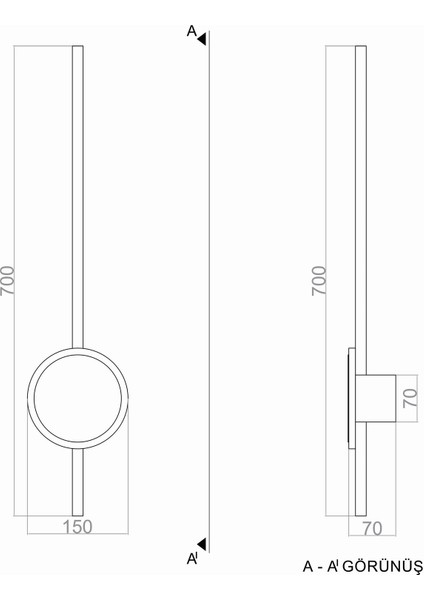 *yeni* Çubuk Duvar LED Aplik 70CM Işıklı Gövde