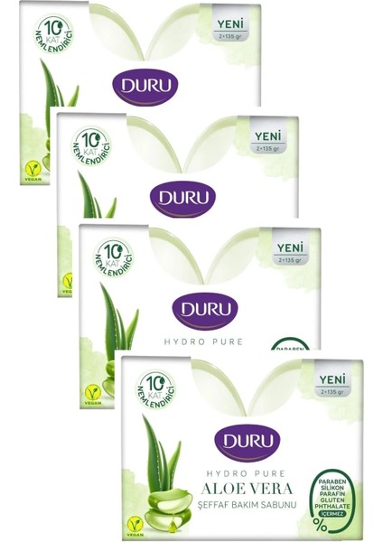 Hydro Pure Aloe Vera Şeffaf Duş Bakım Sabunu 2 x 135 gr x 4 Paket