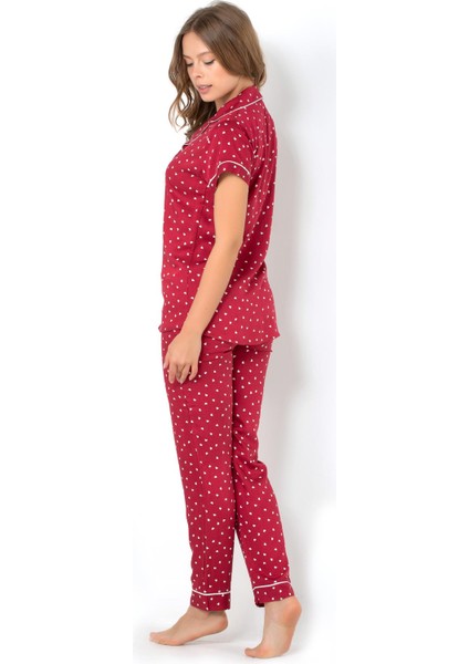 Burgundy Heart Kısa Kollu Pijama Takımı