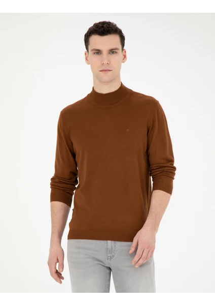 Pierre Cardin Erkek Taba Slim Fit Yarım Balıkçı Yaka Yün Karışımlı Basic Triko Kazak 50270055-VR099