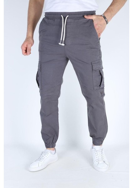 Erkek Paça Ve Beli Lastikli Keten Pantolon Füme