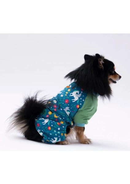 Küçük Irk Köpek Mavi Unicorn Penye Tulum Pijama