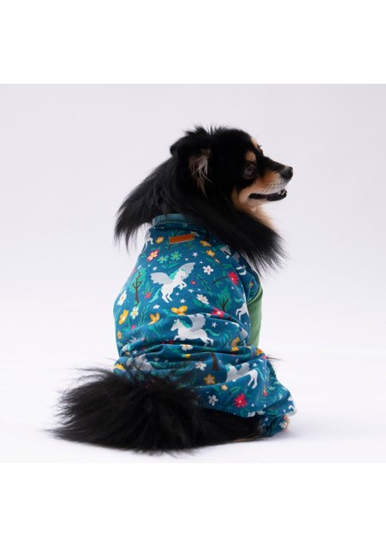 Küçük Irk Köpek Mavi Unicorn Penye Tulum Pijama