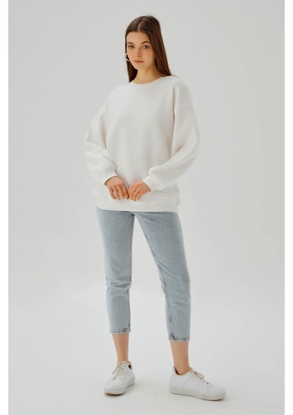 3183 Bisiklet Yaka Oversize Sweat Ekru