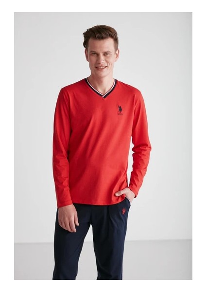 U.S. Polo Assn. Uzun Kol V Yaka Erkek Pijama Takım 18752