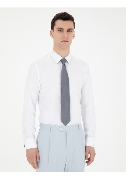 Erkek Beyaz Slim Fit Uzun Kollu Klasik Gömlek 50258976-VR013