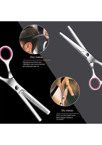 Titanium Pembe Berber Kuaför Makası Düz Makas Ara Makas 6.5 Inç Saç Kesim Makası Seti