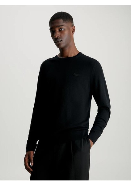 Erkek Pamuklu Uzun Kol Dokuma Günlük Kullanım Siyah Sweatshirt K10K112413-BEH