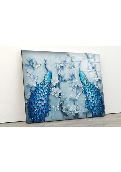 Mavi Tavus Kuşları Temperli Cam Duvar Tablosu fiyatları