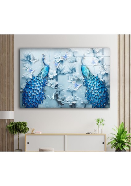 Mavi Tavus Kuşları Temperli Cam Duvar Tablosu modelleri