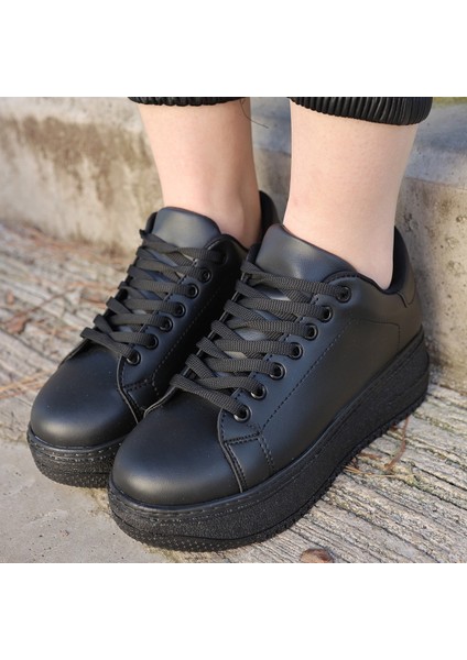 Tomiross-Carol Kadın Siyah Siyah Poli Taban Bağcıklı Spor Sneaker Ayakkabı CRL-2810