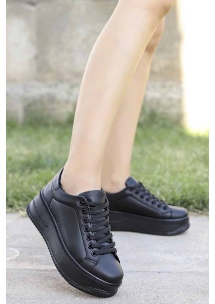 Tomiross-Carol Kadın Siyah Siyah Poli Taban Bağcıklı Spor Sneaker Ayakkabı CRL-2810