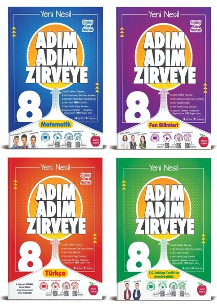 8. Sınıf Matematik – Fen Bilimleri – Türkçe – T.C. İnkılap Tarihi ve Atatürkçülük Adım Adım Zirveye Soru Bankası 4 Kitap