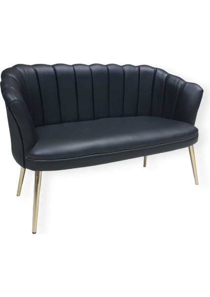 Siyah Deri -Gold Metal Ayaklı Papatya Ofis Koltuk Takımı Misafir Koltuğu Berjer