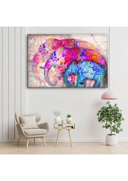 Mozaik Fil Temperli Cam Duvar Tablosu