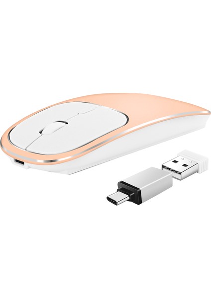 Akülü Kablosuz Fare, Metal 2.4g Sessiz Kablosuz Fotoelektrik Pc Ergonomik Fare (Altın) (Yurt Dışından)
