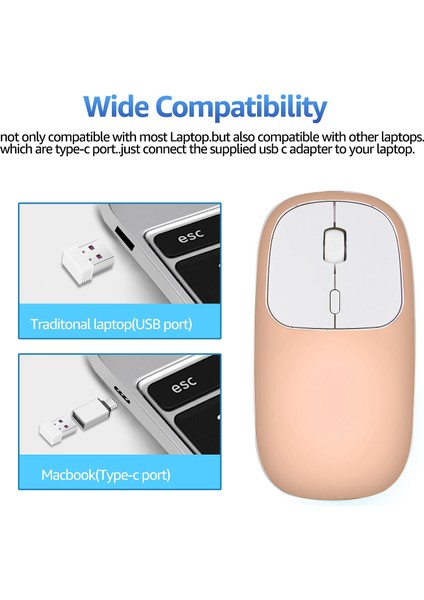 Akülü Kablosuz Fare, Metal 2.4g Sessiz Kablosuz Fotoelektrik Pc Ergonomik Fare (Altın) (Yurt Dışından) fırsatları