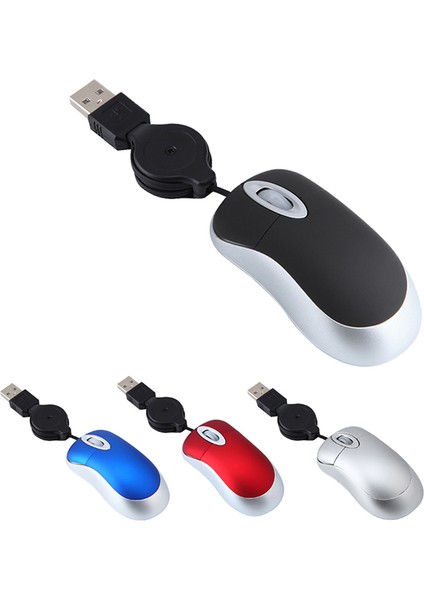 Mini USB Kablolu Fare Geri Çekilebilir Kablo Minik Küçük Fare 1600 Dpı Optik Kompakt Seyahat Fareleri Windows 98 2000 Xp Vista ve (Siyah) (Yurt Dışından)