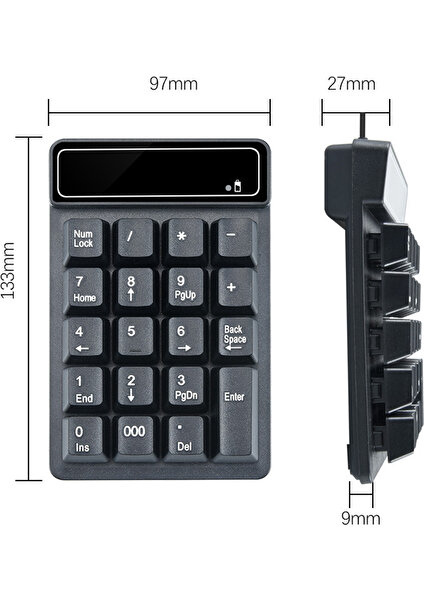 2.4 Ghz Kablosuz Klavye Mini USB Sayısal Tuş Takımı 19 Tuşları Numara Pad Numpad Alıcısı Muhasebe Dizüstü Pc Bilgisayar(A) (Yurt Dışından)