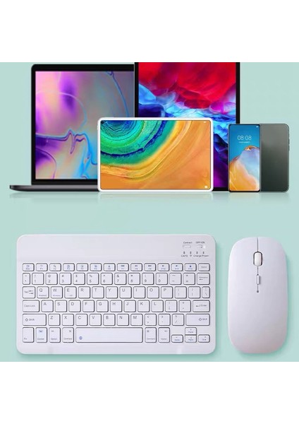 Renkli Kablosuz Şarj Edilebilir Bluetooth Klavye Fare Seti Android Tablet (Siyah) (Yurt Dışından)