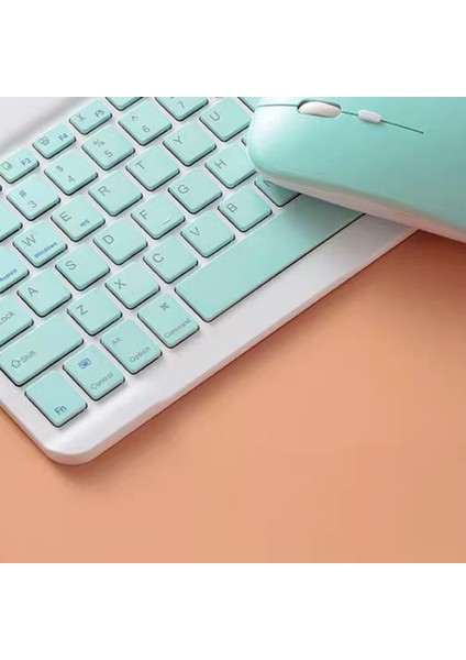 Renkli Kablosuz Şarj Edilebilir Bluetooth Klavye Fare Seti Android Tablet (Siyah) (Yurt Dışından)