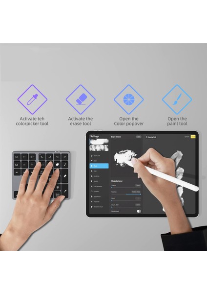 Arkadan Aydınlatmalı Procreate Sayısal Tuş Takımı ile Bluetooth Tuş Takımı Grafik Tabletler Için Şarj Edilebilir Klavye Çizim Kısayolları-A (Yurt Dışından)
