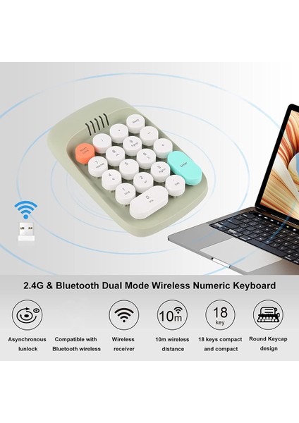 Kablosuz Sayısal Tuş Takımı, Daktilo Retro Tuş Takımı, Sayısal Tuş Takımları Numpad 18 Tuş 2,4 Ghz Bluetooth Mini Klavye(Beyaz) (Yurt Dışından)