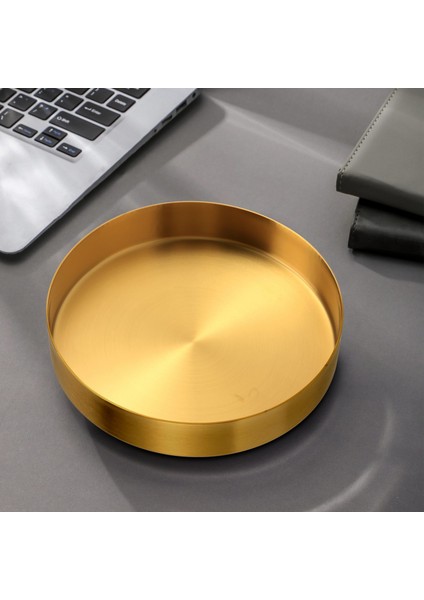 Yuvarlak Altın Tepsi, Vanity Için Metal Dekoratif Tepsi Makyaj Tepsisi Organizatör, Banyo, Elbise, Mat Pirinç Kaplama, 4,9 Inç (Yurt Dışından)