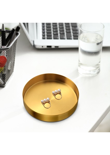Yuvarlak Altın Tepsi, Vanity Için Metal Dekoratif Tepsi Makyaj Tepsisi Organizatör, Banyo, Elbise, Mat Pirinç Kaplama, 4,9 Inç (Yurt Dışından)