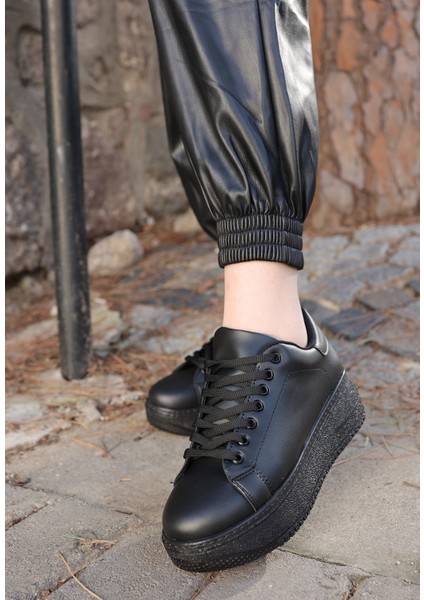 Tomiross-Carol Kadın Siyah Siyah Poli Taban Bağcıklı Spor Sneaker Ayakkabı CRL-2810