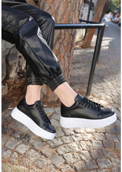 Tomiross-Carol Kadın Siyah Beyaz Poli Taban Bağcıklı Spor Sneaker Ayakkabı CRL-2810 modelleri