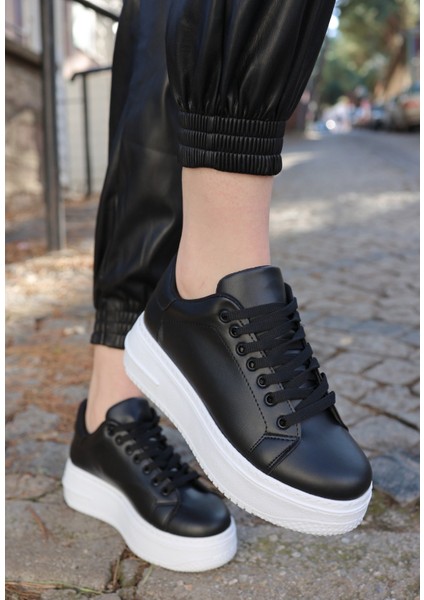 Tomiross-Carol Kadın Siyah Beyaz Poli Taban Bağcıklı Spor Sneaker Ayakkabı CRL-2810 fırsatları
