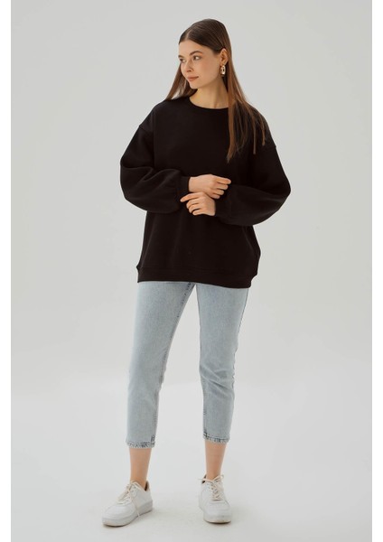 3183 Bisiklet Yaka Oversize Sweat Siyah