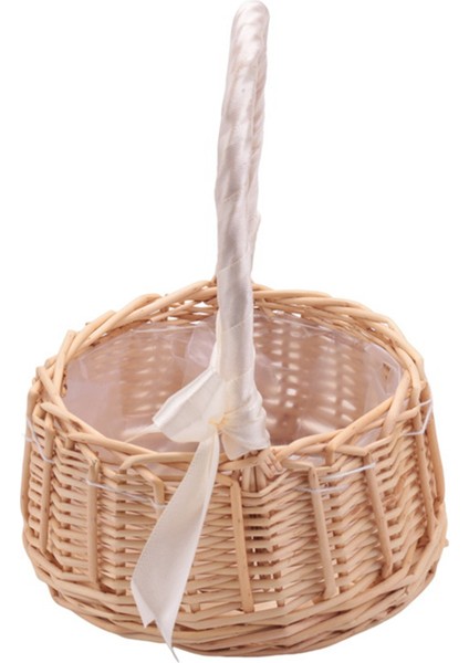 Hasır Dokuma, Saplı ve Beyaz Kurdeleli, Düğün Çiçek Kız Sepetleri, Ev Bahçe Dekorasyonu Için (Yurt Dışından)