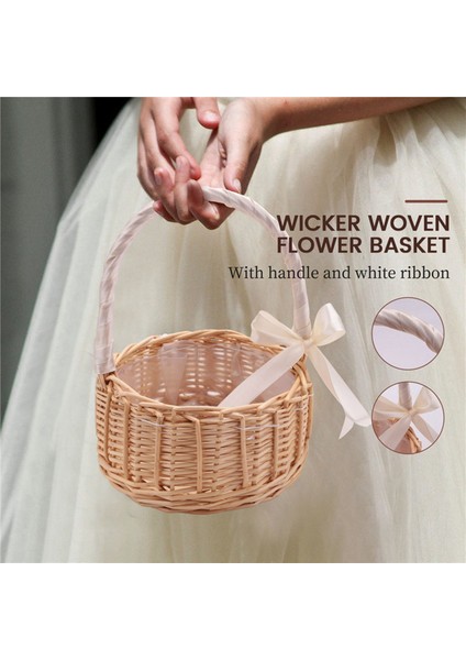 Hasır Dokuma, Saplı ve Beyaz Kurdeleli, Düğün Çiçek Kız Sepetleri, Ev Bahçe Dekorasyonu Için (Yurt Dışından) indirimleri