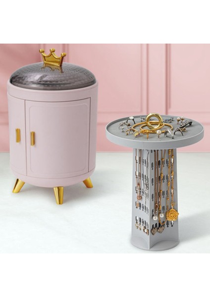 360 Dönen Takı Organizatör Küpe Yüzük Ekran Tutucu Kozmetik Saklama Kutusu Kolye Masaüstü Organizatörler (Inci Beyaz) (Yurt Dışından) modelleri