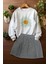 Tarz Ekose Etekli Watercolor Papatya Desenli Sweat Etek Takım 3