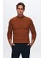 Slim Fit Tarçın Fitilli Pamuk Karışımlı Yarım Balıkçı Dar Kesim Vücudu Saran Triko Kazak 5HF06ORT64100 1
