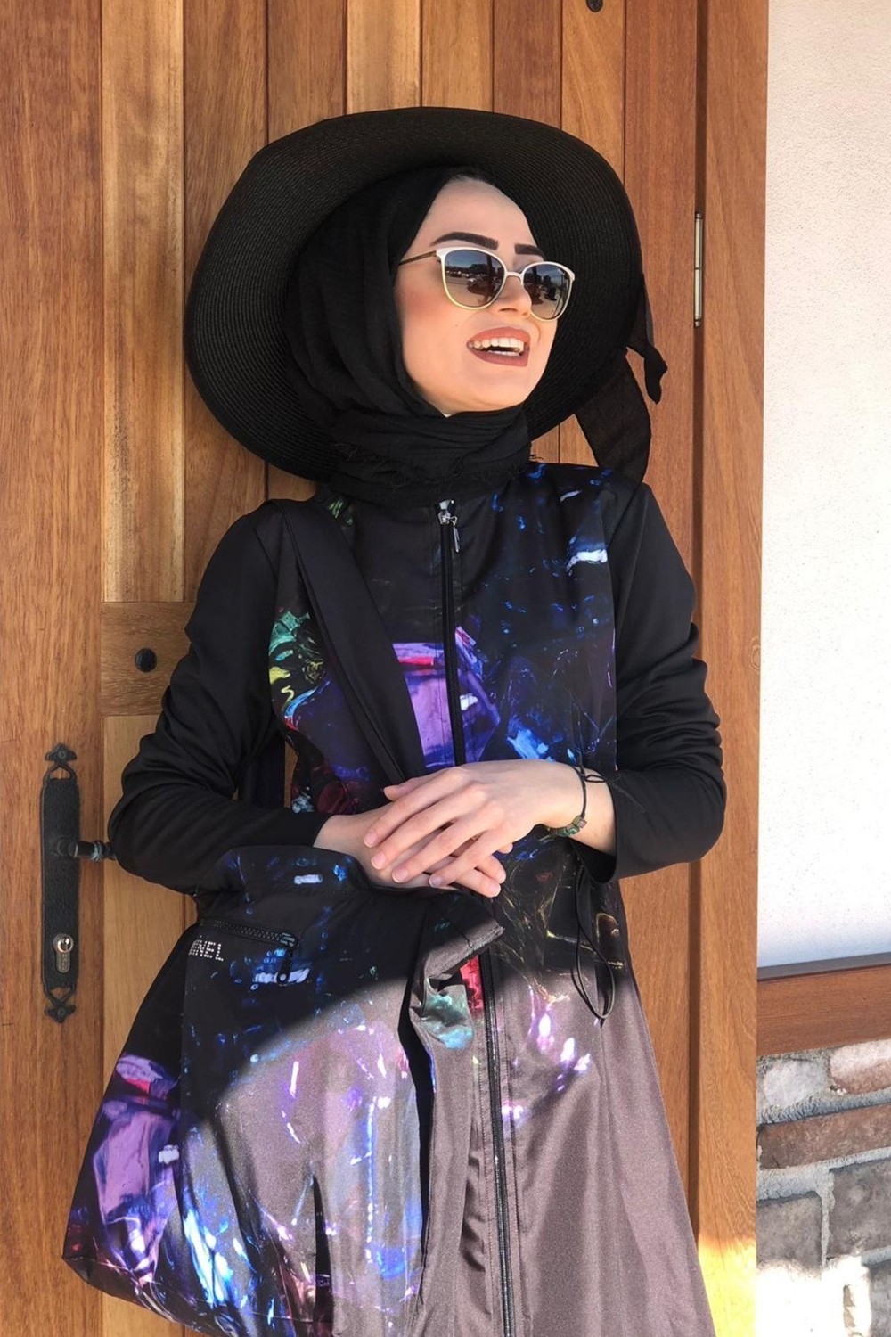 Minel Kadın Baskılı Tam Kapalı Tesettür Mayo 2'li Set Siyah görsel 2