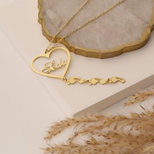 Nox Jewelry 925 Ayar Gümüş Kişiye Özel Ayak Izi Detaylı Kalp Kolye
