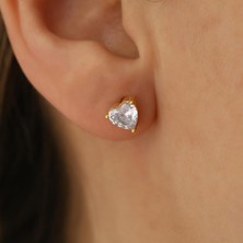 Nox Jewelry 14 Ayar Altın Kaplama Kalp Kesim Tektaş Gümüş Küpe - ES00108