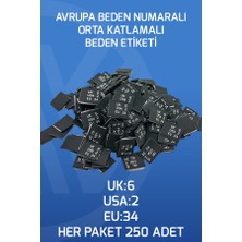 Netsan Etiket Avrupa Beden Numaralı Orta Katlamalı UK4-USA0-EU32 Siyah Beden Etiketi - 250 Adet