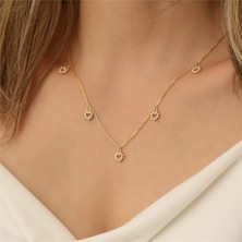 Nox Jewelry 14 Ayar Altın Mikron Kaplama Kalp Sallantılı Gümüş Kolye - CNS00128